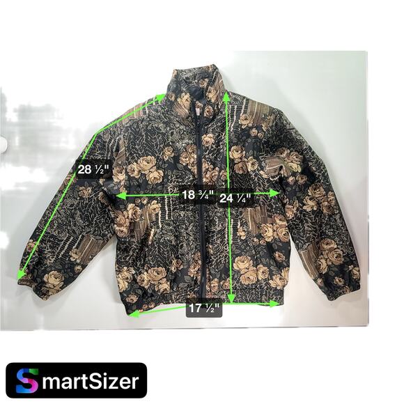 100% Silk Xposure VTG Women's PL Petite Large Black Tan Floral Full Zip Jacket - Picture 8 of 8